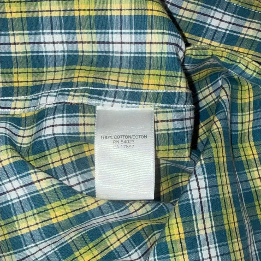 Banana Republic Blue and Green Plaid Shirt 100% Cotton Long Sleeve Buttons